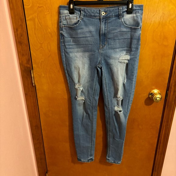 Wax Jean Butt I‎ Love You Juniors 9 Blue Denim Distressed - Picture 2 of 16